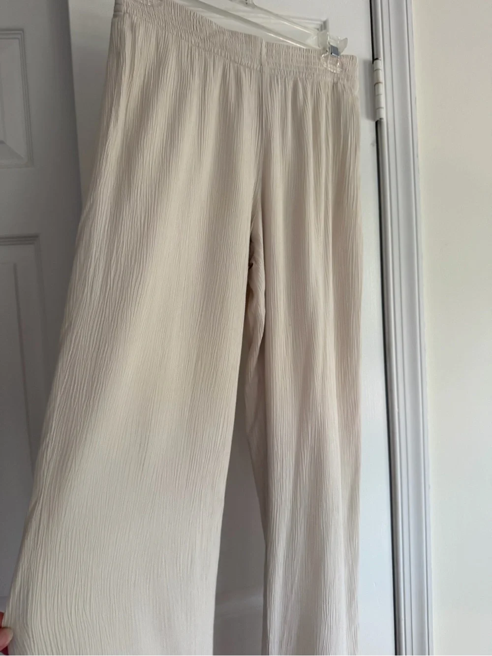 Babaton Crinkle Wide Leg Pull On Pants Cream XS